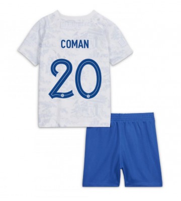 Frankrike Kingsley Coman #20 Borta Kläder Barn VM 2022 Kortärmad (+ Korta byxor)